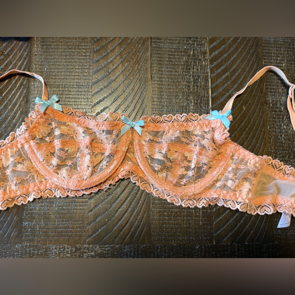 Dolls Kill Orange Lace Bra with Blue Accents